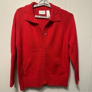 Liz Claiborne Red knitted Women's Cardigan Sweater w/snap buttons M